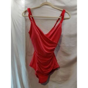 Jantzen Classics Womens Swimsuit Wrap Ruched Nylon Red One Piece Size 10‎